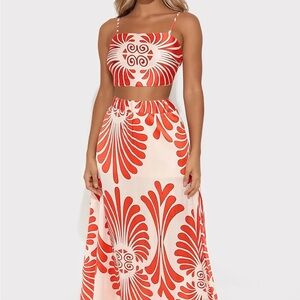 Mabel Satin Skirt Set - Red/combo